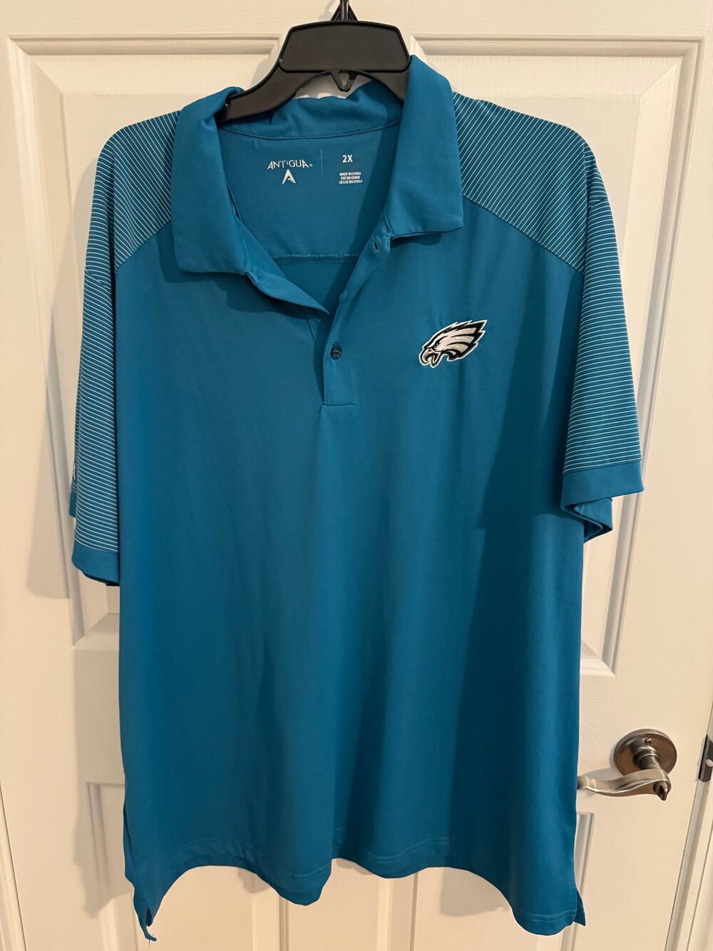 Antigua Men's Philadelphia Eagles NFL Polo Shirt Micro Stripe Shoulders Green 2X